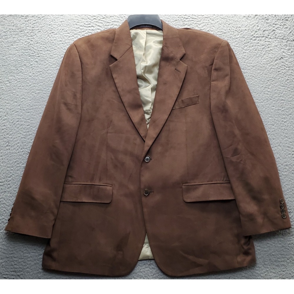 Chaps Blazer Jacket Mens 42S Brown Faux Suede Vented Single Breasted Notch Lapel